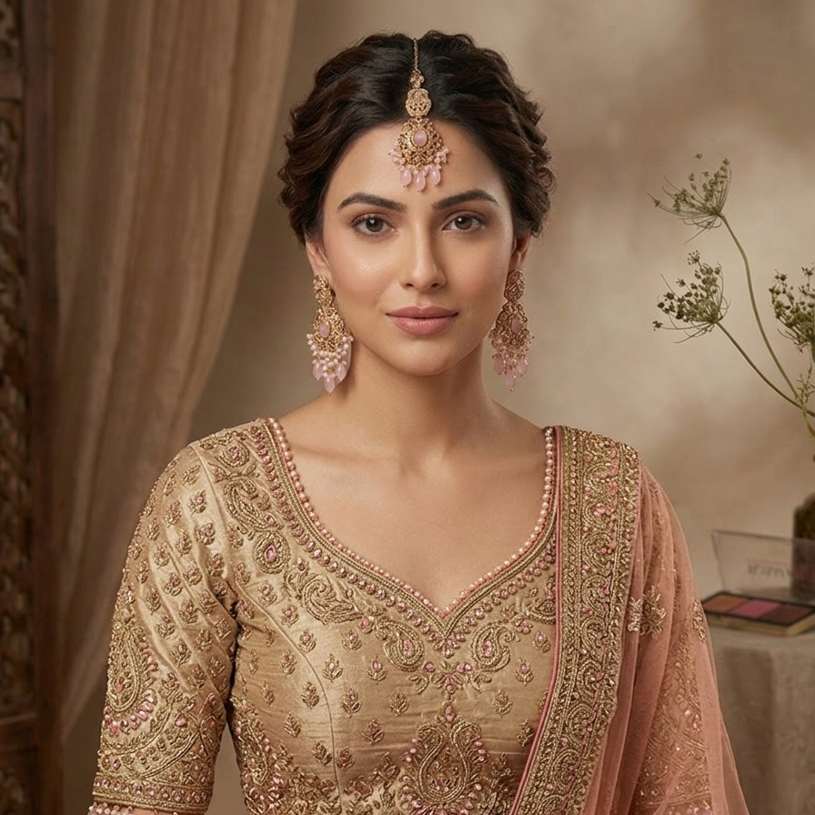 Emerald Chandbali earings tika Set