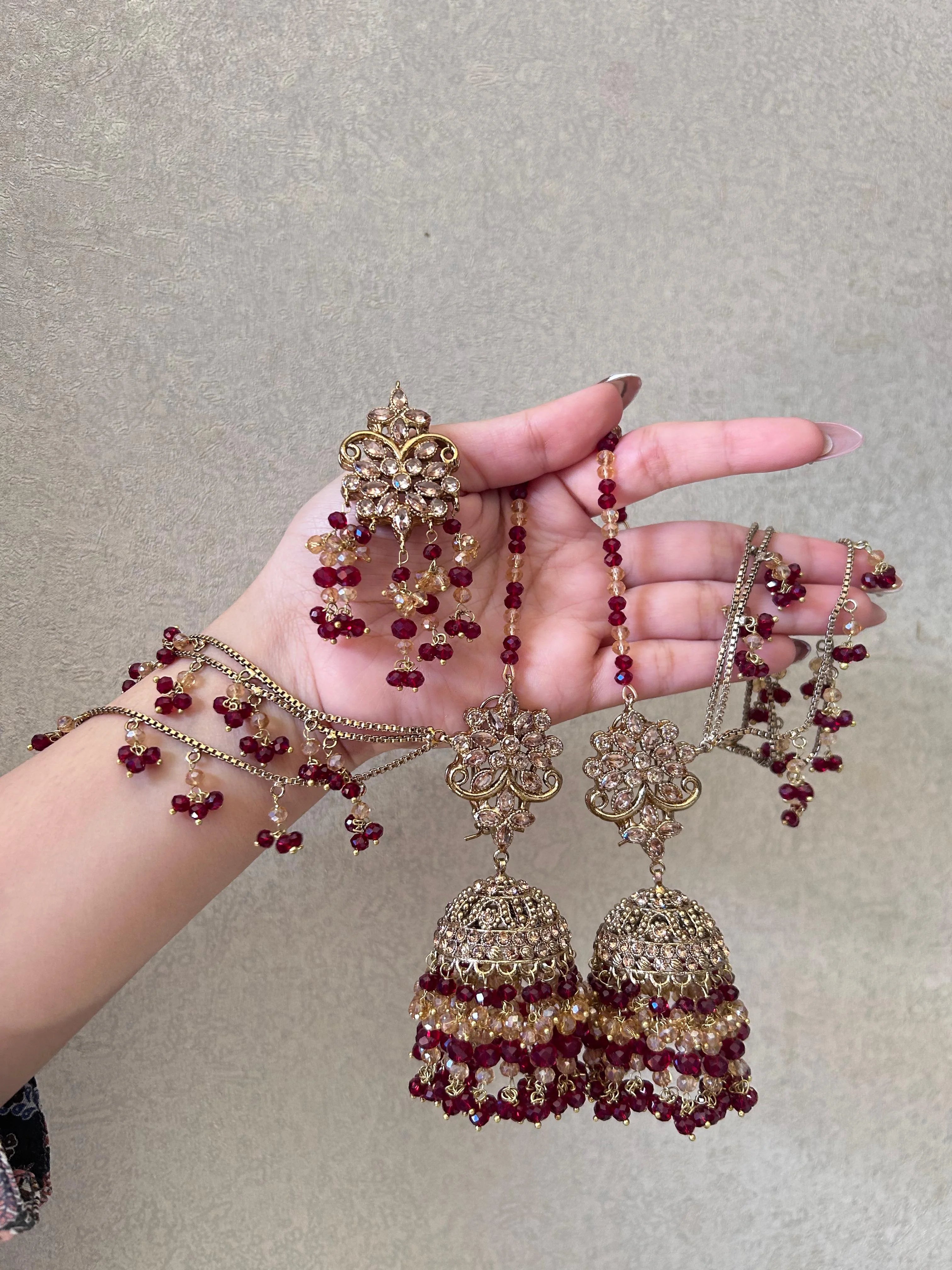 Ruby Royale Jhumka Set with Sahara – Traditional Bridal Elegance