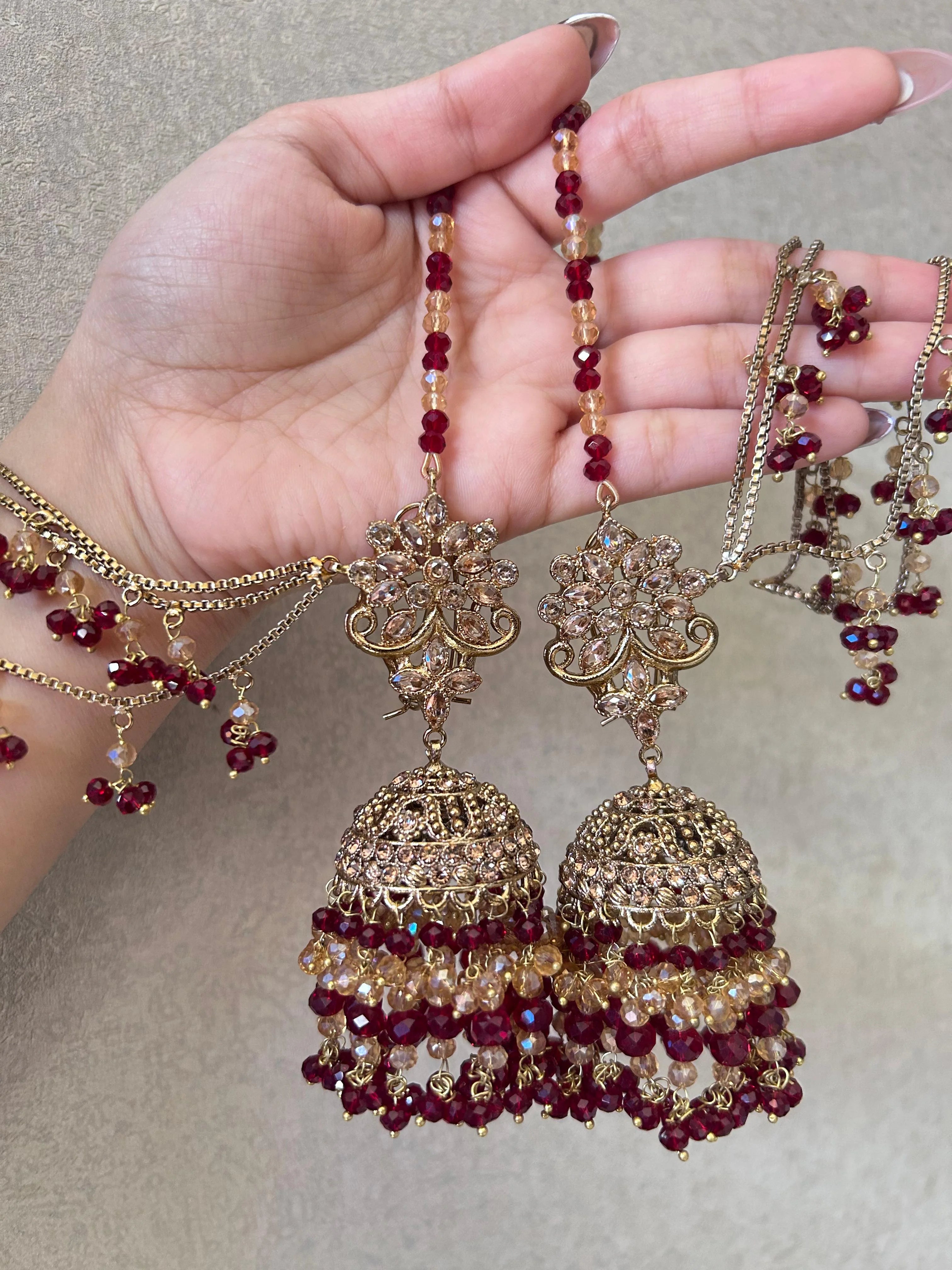 Ruby Royale Jhumka Set with Sahara – Traditional Bridal Elegance